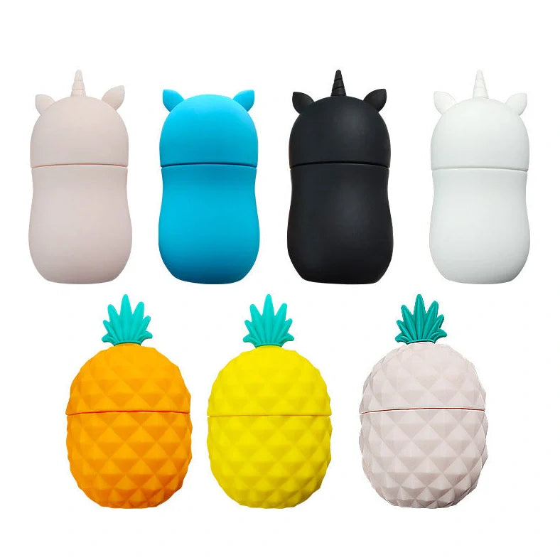 Silicone facial ice roller mold measuring 14.5cm by 7cm with pineapple and single horn style options