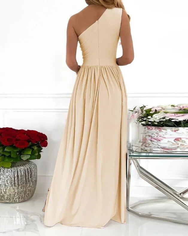 Women's one shoulder maxi dress with high split detail in soft fabric