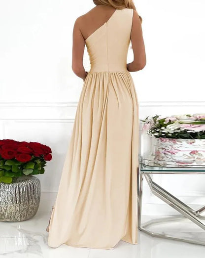 Women's one shoulder maxi dress with high split detail in soft fabric
