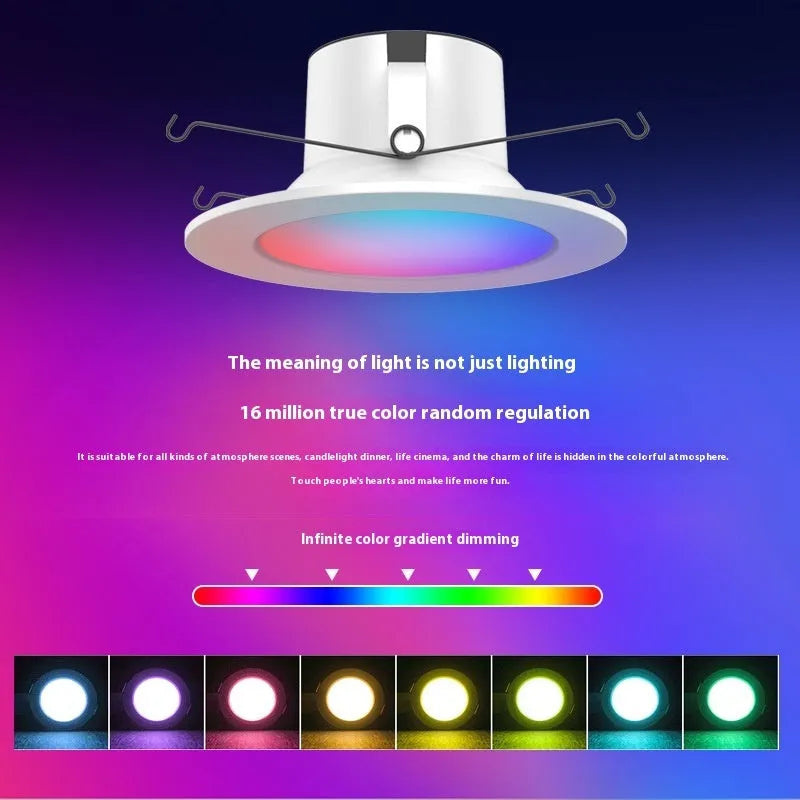 Smart WiFi Bluetooth RGBW remote control colour changing ceiling lamp with American E26 base, 9W 700 lumen output, 2700K-6500K colour temperature adjustment, and 16 million colour options controlled via mobile app.