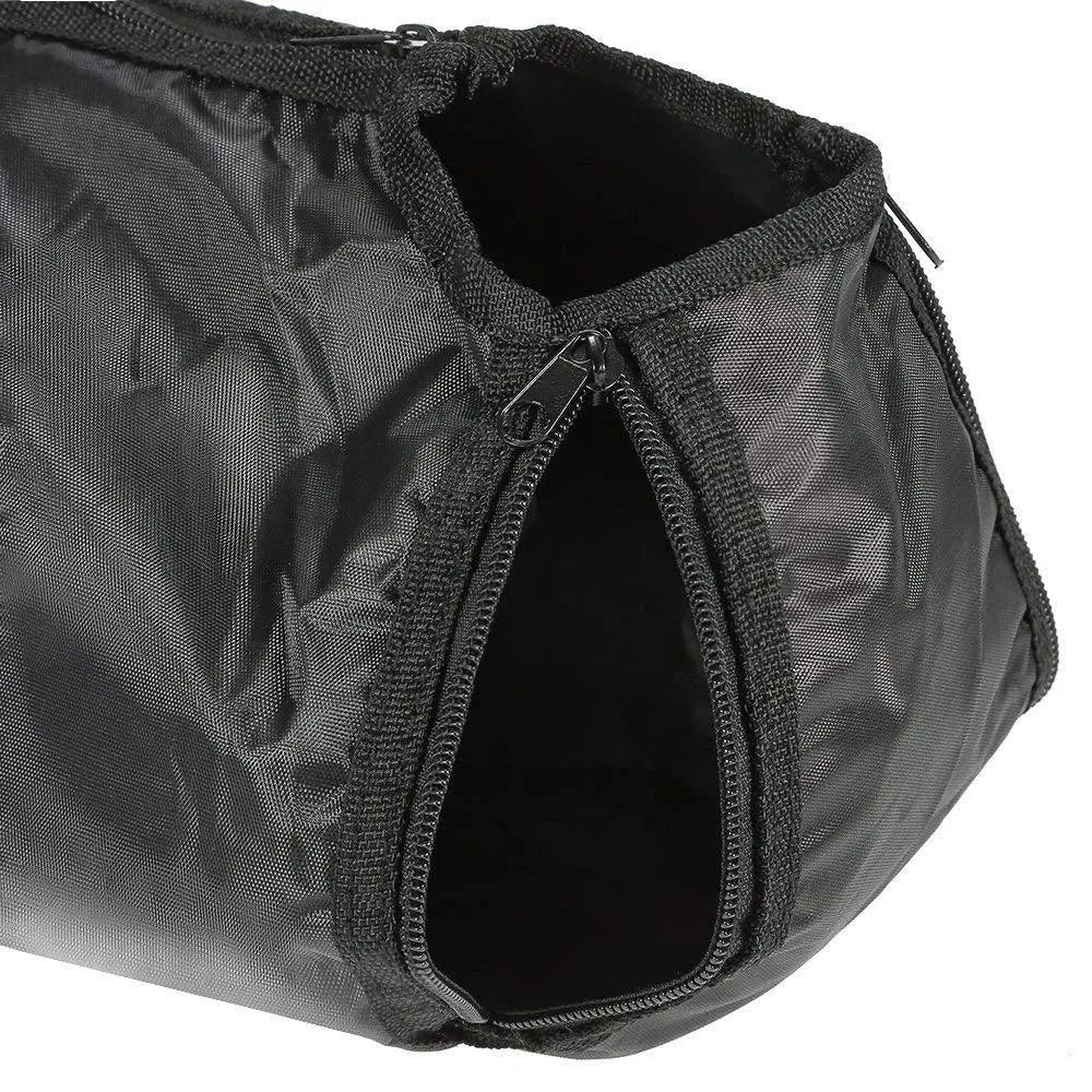Black cat restraint bag with dimensions 28×17×2.5cm for grooming and feeding procedures