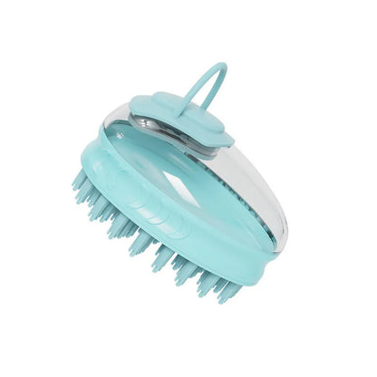 Blue and green pet bath brushes with soft TPR bristles and plastic handles for dog grooming