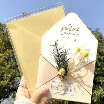 Handmade 3D butterfly greeting card with stand-up artificial flowers on coated paper, 16x10.5cm