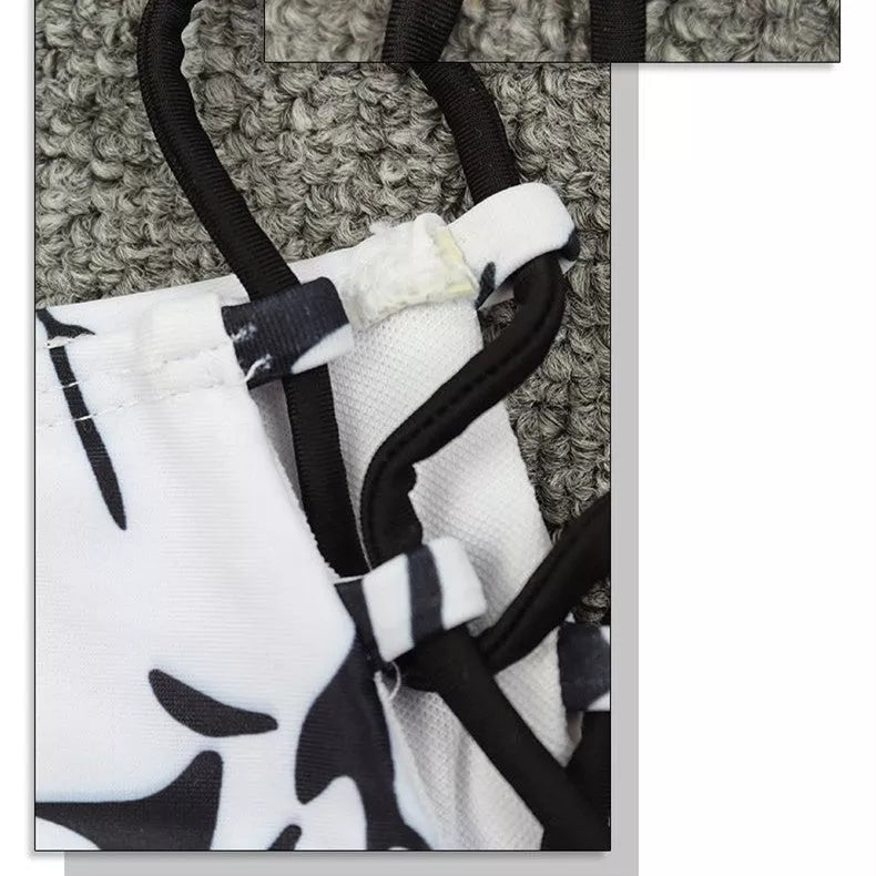 Ladies black and white tie-dye bikini swimwear with adjustable ties