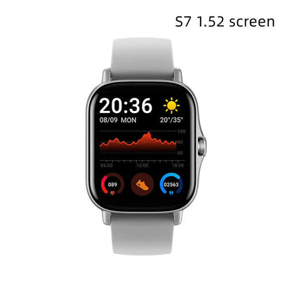 GT20 smartwatch with alloy case and silicone strap on a wrist, displaying heart rate data on its screen.
