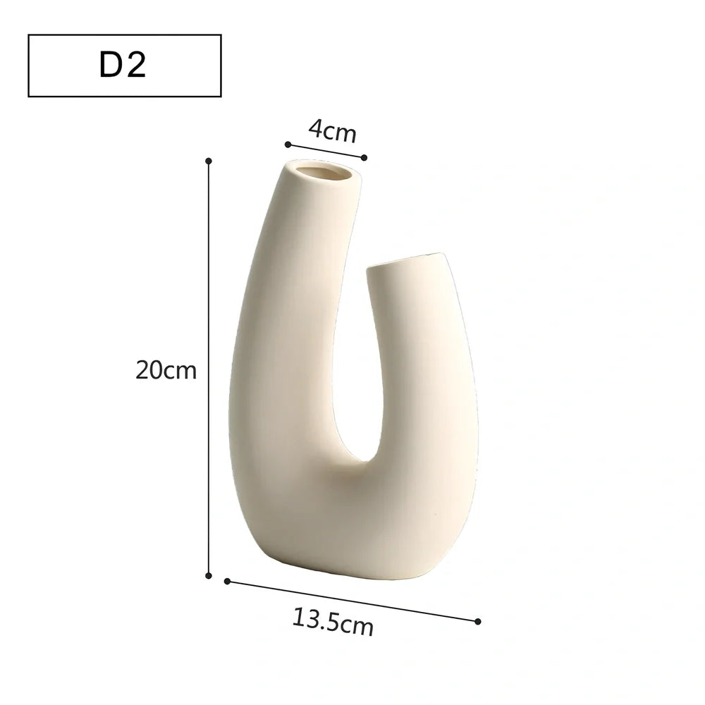 Geometric handmade ceramic vase with painted surface, 18-25cm height, modern minimalist design