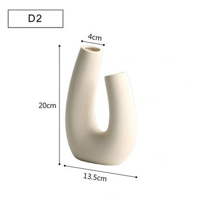 Geometric handmade ceramic vase with painted surface, 18-25cm height, modern minimalist design