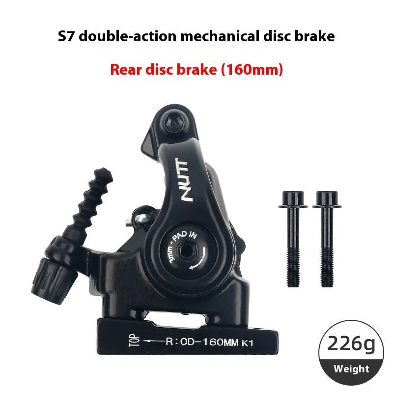 Road bike disc brake flat double-acting pull clip device in metal, S7, 140mm and 160mm front or rear option