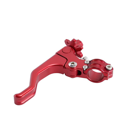 Aluminium alloy two-finger motorcycle clutch lever in eight colour options including red, black, blue, and silver.