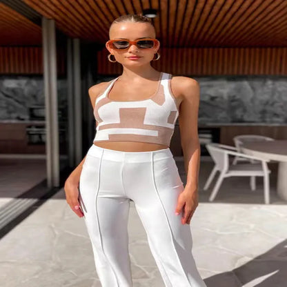 Women's white U-neck slim fit camisole vest with a crop hem, on a mannequin.