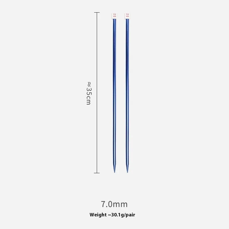 Crochet hook set with 13 sizes from 2.0mm to 10.0mm, each hook has a protective cap, showing lengthened 15cm shafts