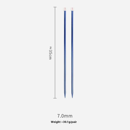 Crochet hook set with 13 sizes from 2.0mm to 10.0mm, each hook has a protective cap, showing lengthened 15cm shafts