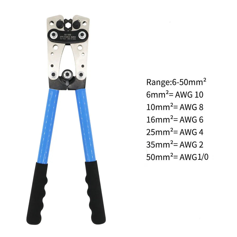 HX-50B crimping pliers with cable cutter, high carbon steel construction with vinyl handles
