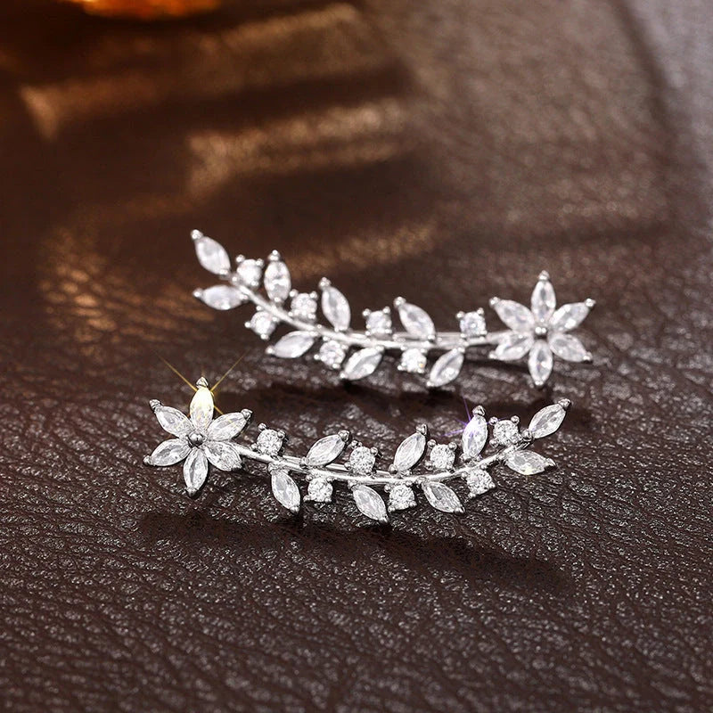 Exquisite diamond flower earrings for women in white gold, gold, and rose gold finishes