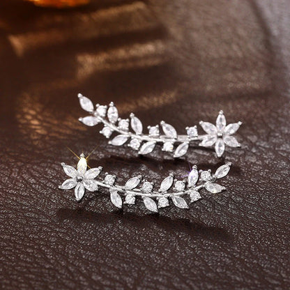 Exquisite diamond flower earrings for women in white gold, gold, and rose gold finishes