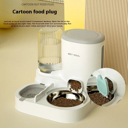 Automatic cat water fountain with dual stainless steel bowls in avocado green colour