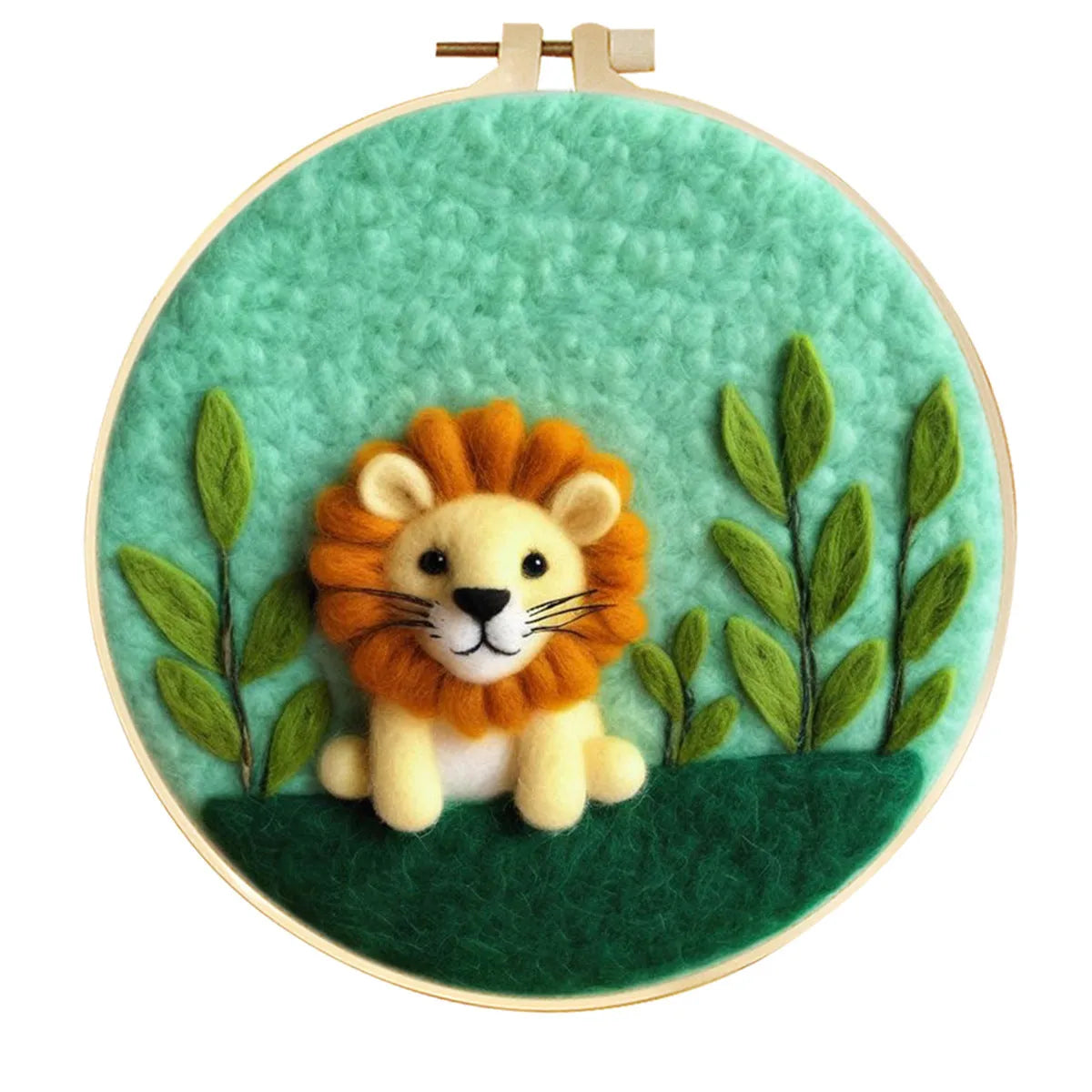Round three-dimensional embroidery kit with linen fabric, wool felt pieces, and embroidery frame for 20x20 cm blanket painting