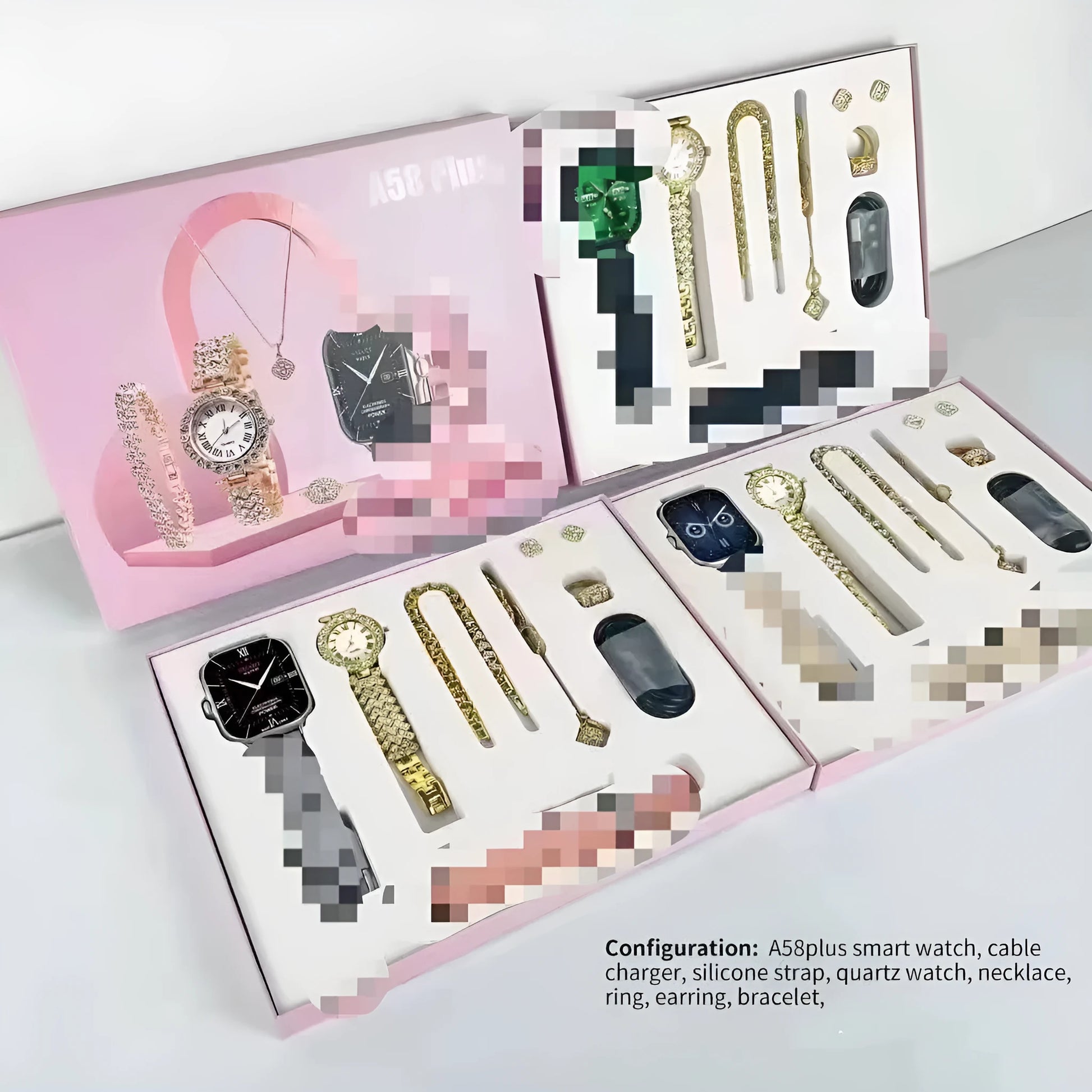 A58plus smart watch showing colour options with touch screen and strap