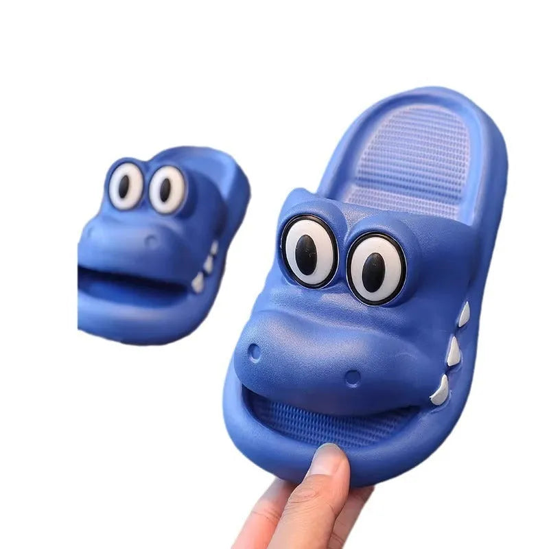 EVA platform parent child sandals with animal pattern in pink, green, yellow or blue colours
