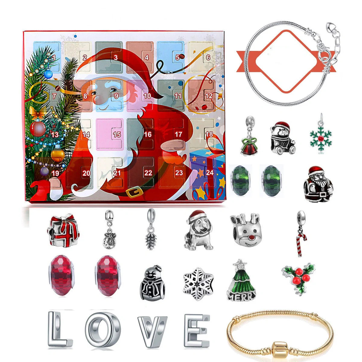 Festive Santa pattern Christmas bracelet gift set with alloy construction