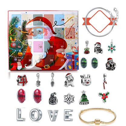 Festive Santa pattern Christmas bracelet gift set with alloy construction