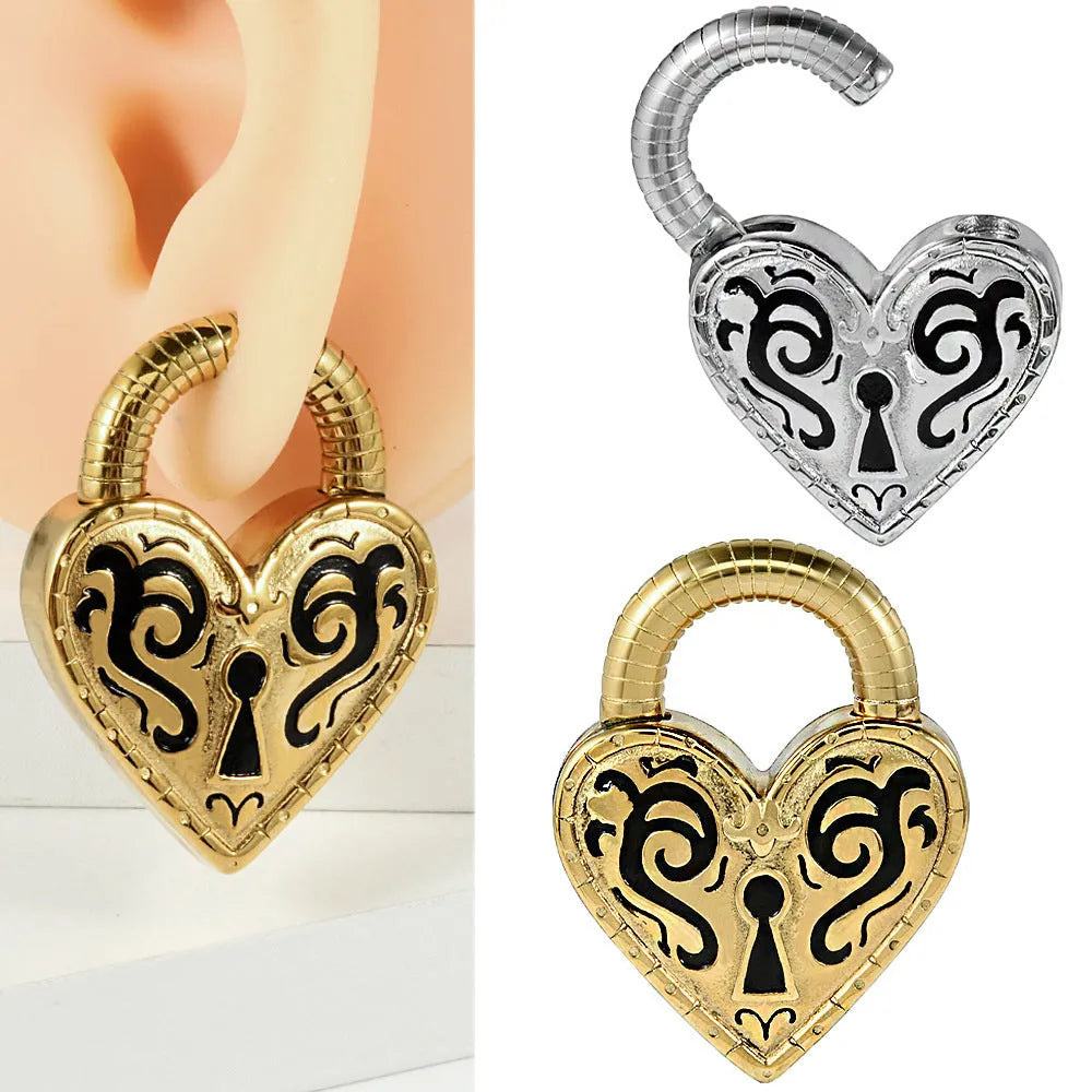 Women's stainless steel heart-shaped earrings with gold or steel colour electroplated finish.