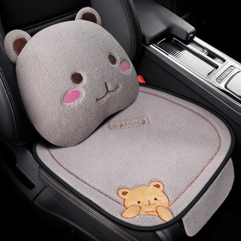 Car cushion winter plush three-piece set with square cushion and lumbar support pillow in wool cotton filler