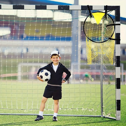 Portable soccer training goal net with lightweight fibreglass frame for backyard practice drills