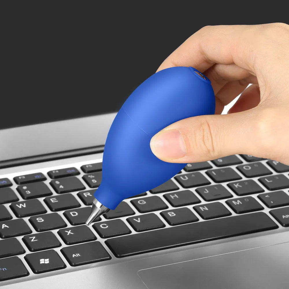 Blue rubber air blowing cleaning tool measuring 9.5cm length for dust removal from camera lenses