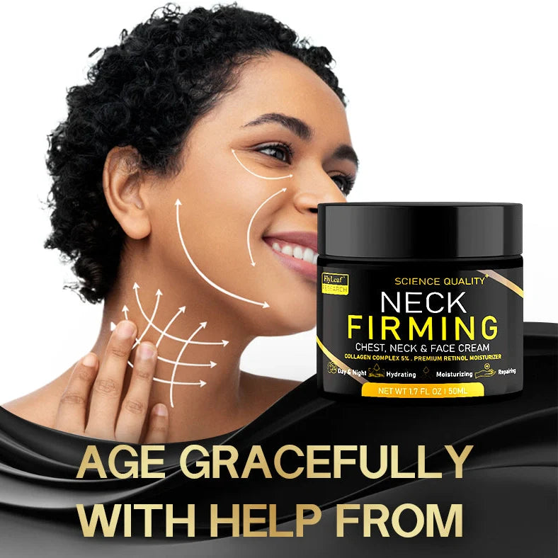 50ml neck firming cream jar showing clinical 30% wrinkle reduction results with hyaluronic acid and marine collagen formula