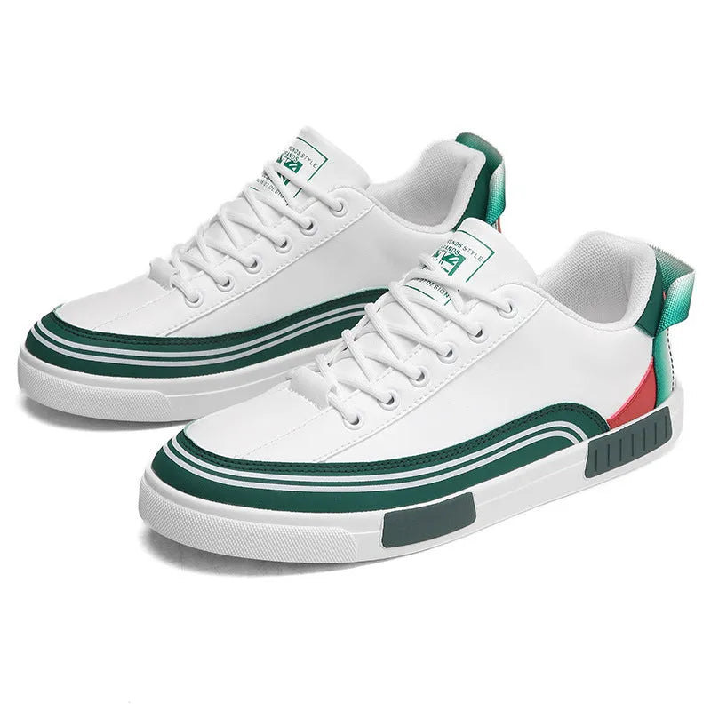 Men's casual canvas shoes with mesh panels in beige, white and green Milan colour