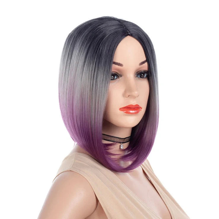 Purple synthetic hair extensions with 25cm length and curled style for temporary colour transformation