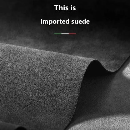 Alcantara suede magnetic phone case for Apple iPhone in black, showing frosted finish and anti-fall design.