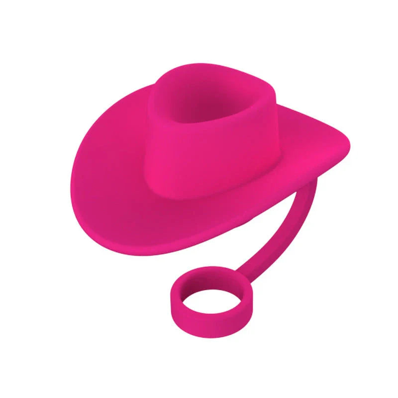 Stylish cowboy hat-shaped straw covers made of food-grade silicone in vibrant macaroon colors for protecting and decorating drinks