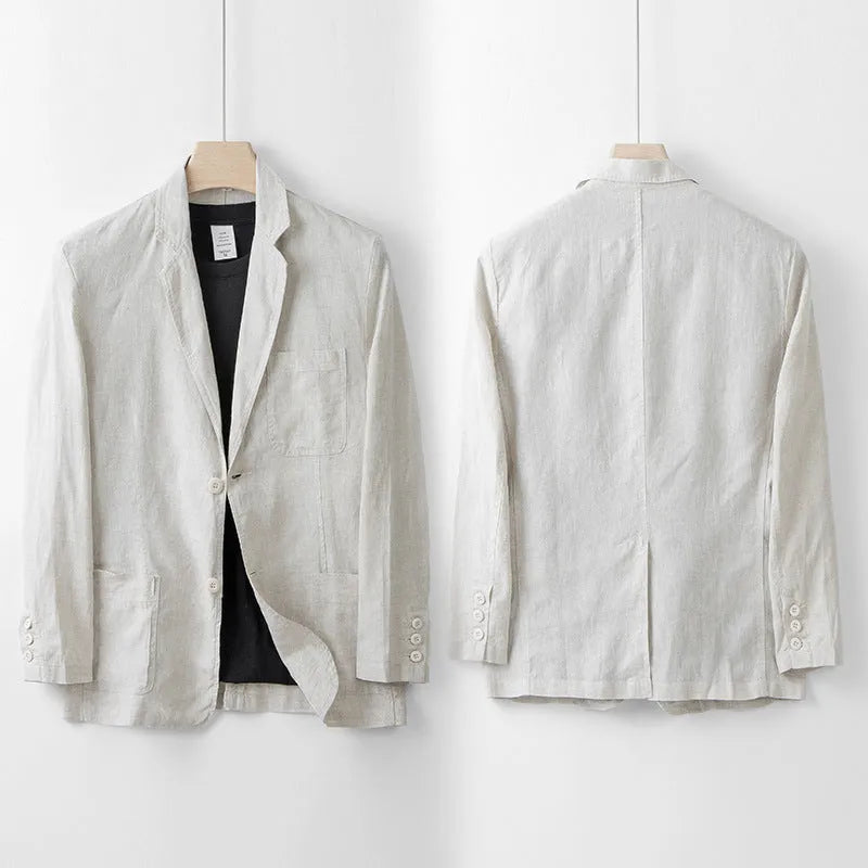 Men's casual linen suit jacket in loose fit available in five solid colours