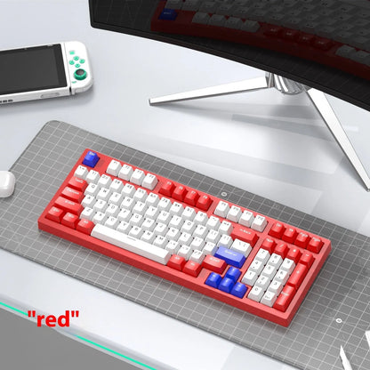 Mechanical keyboard and wireless mouse set in a chosen colour like beige gray or sky blue on a desk.