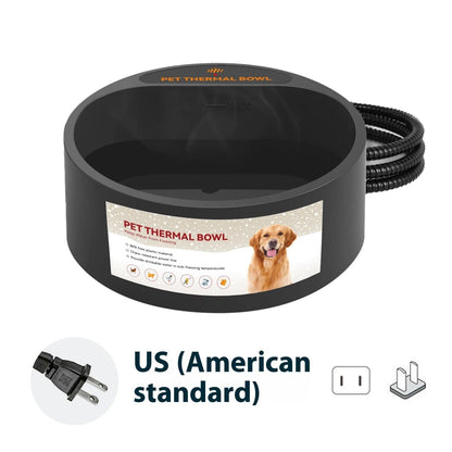 Black ABS plastic pet heating bowl with 2.2L capacity and 35W heating element