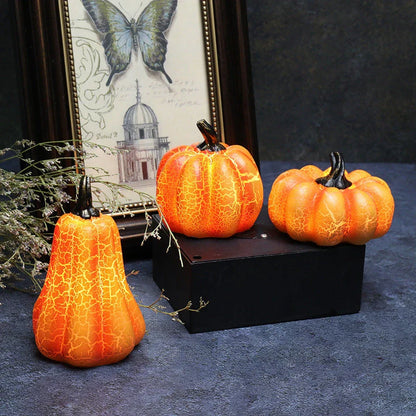 A realistic-looking LED pumpkin lantern with intricate cracks and textures, creating a mesmerizing Halloween decoration.
