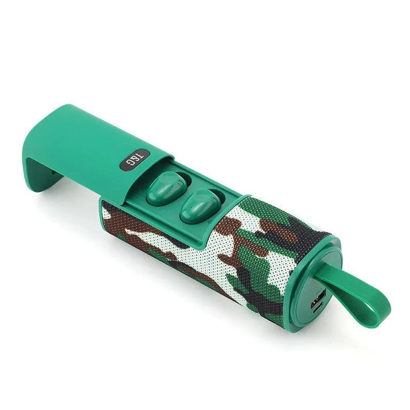 3-in-1 portable Bluetooth speaker with power bank, dual 52mm horns, 260g, 46x46x126.5mm, available in six colours