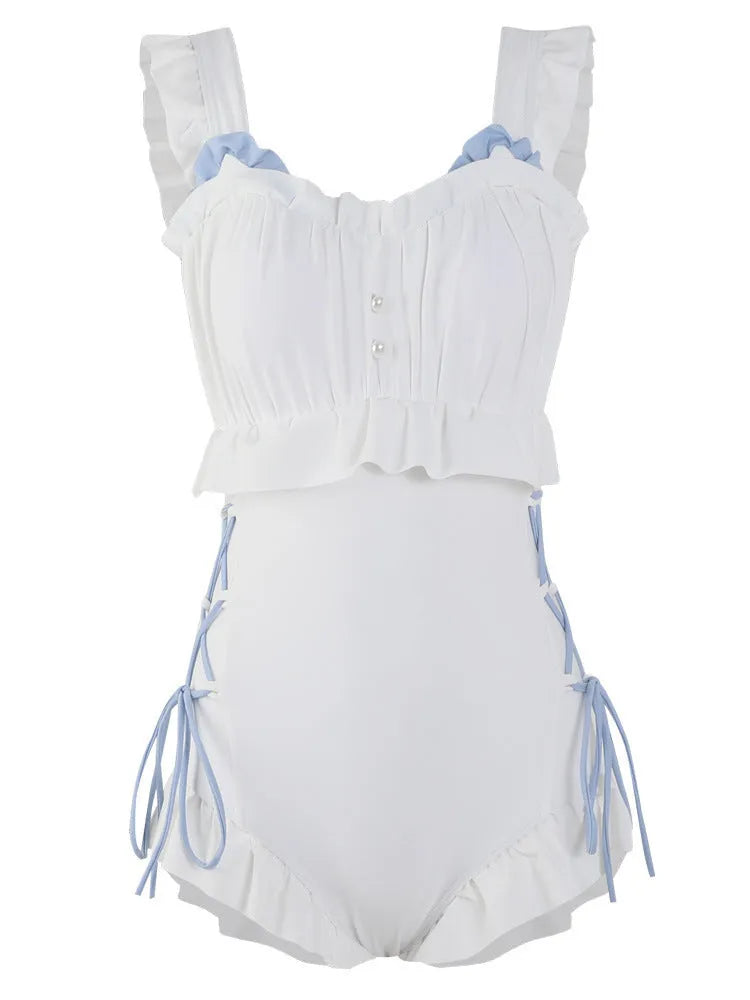 Women's solid colour Milky White backless one-piece swimsuit on hanger