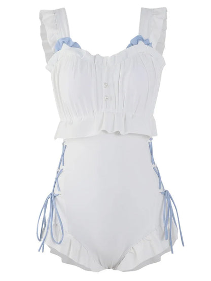 Women's solid colour Milky White backless one-piece swimsuit on hanger