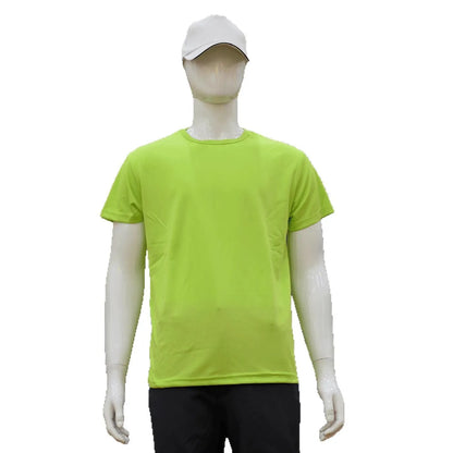 Men's slim fit quick-drying short sleeve t-shirt in a solid colour on a hanger.