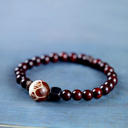 Natural rosewood bracelet with double ring and single circle bead designs in retro style