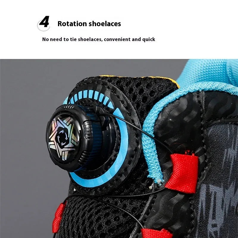 Cushion basketball running shoes with rotating button closure in black synthetic leather