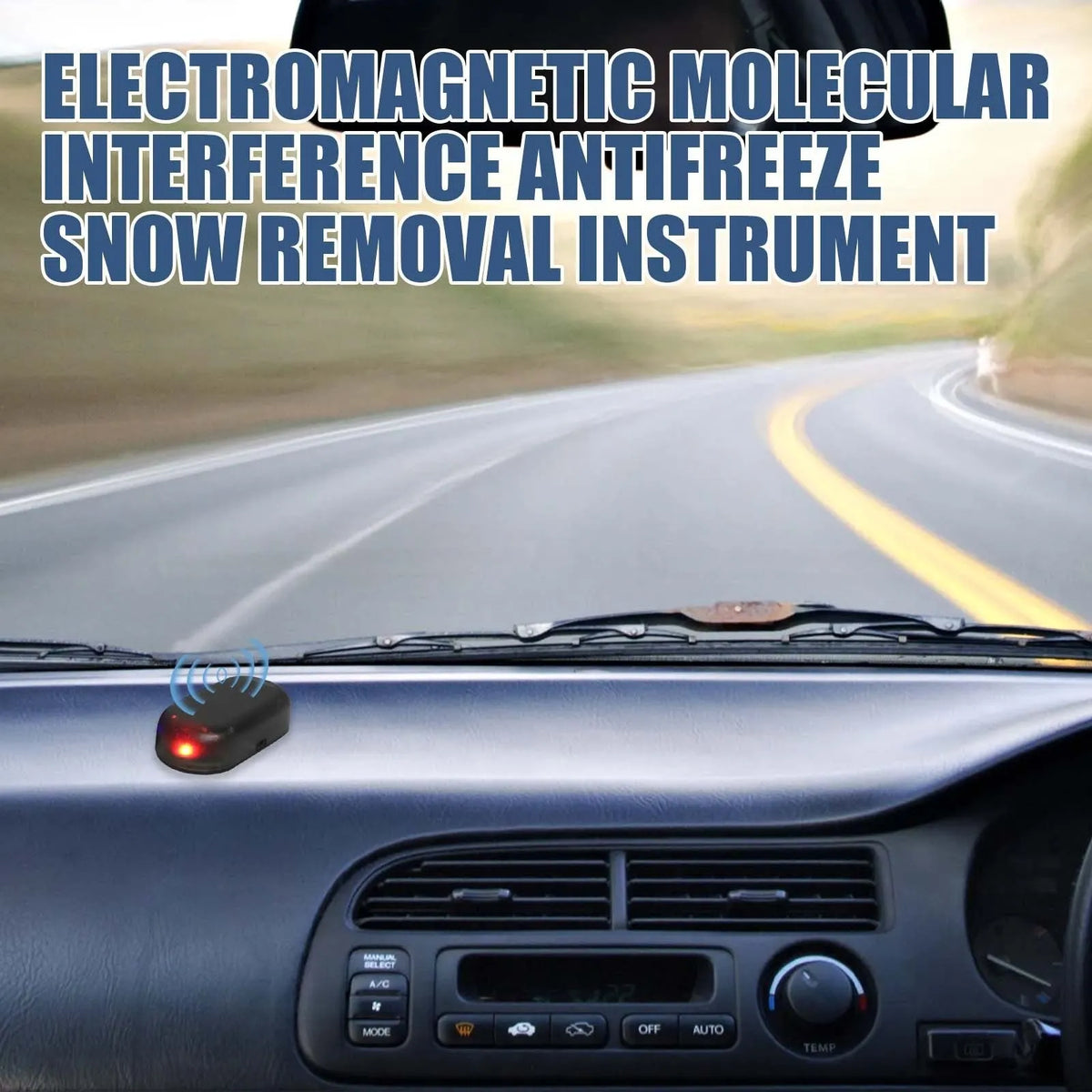 Black compact car de-icing tool for melting sleet and snow on vehicle windscreens.