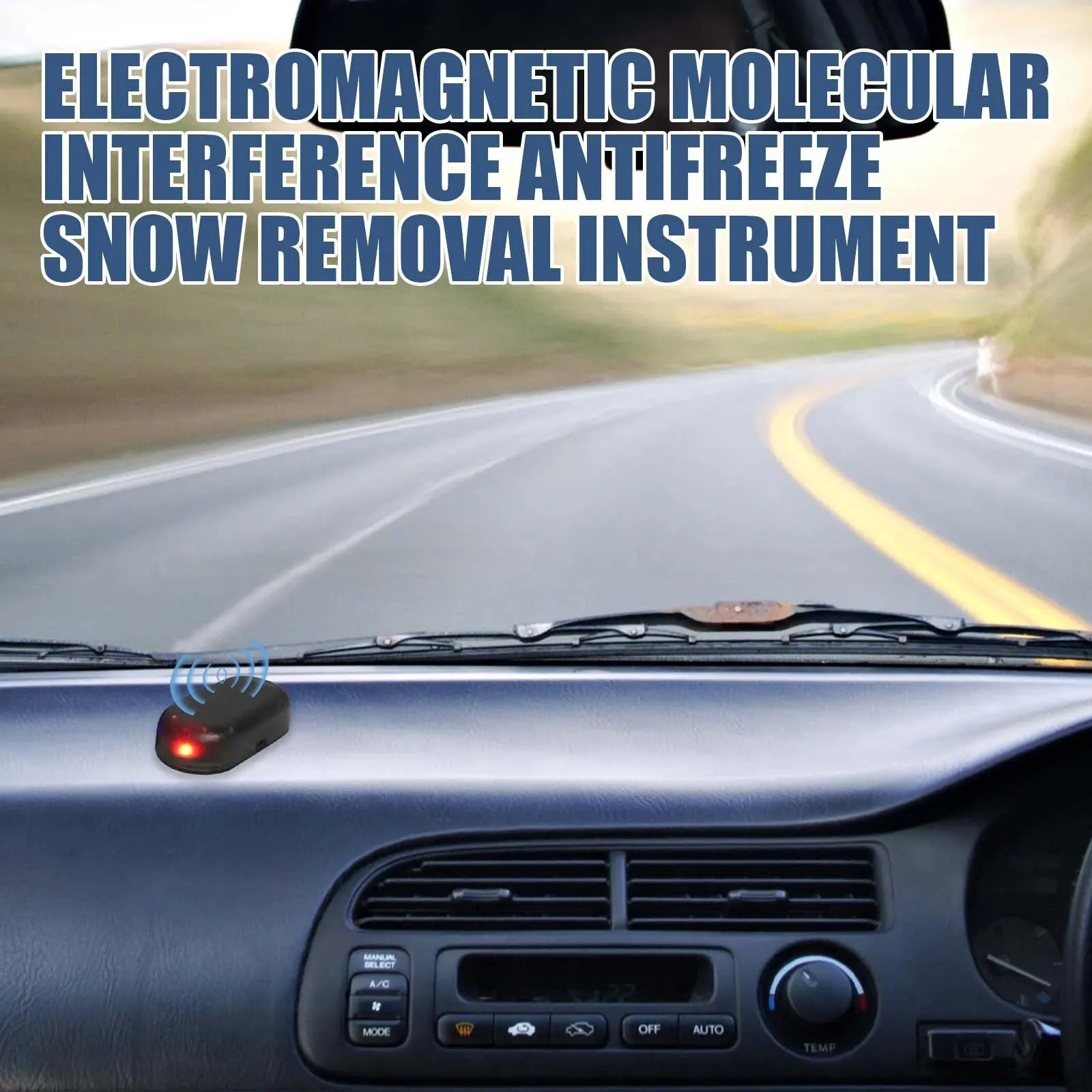Black compact car de-icing tool for melting sleet and snow on vehicle windscreens.