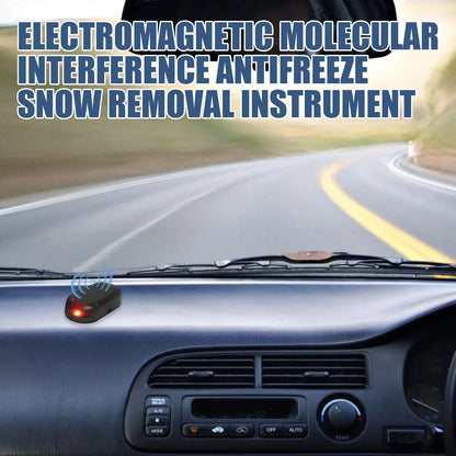 Black compact car de-icing tool for melting sleet and snow on vehicle windscreens.