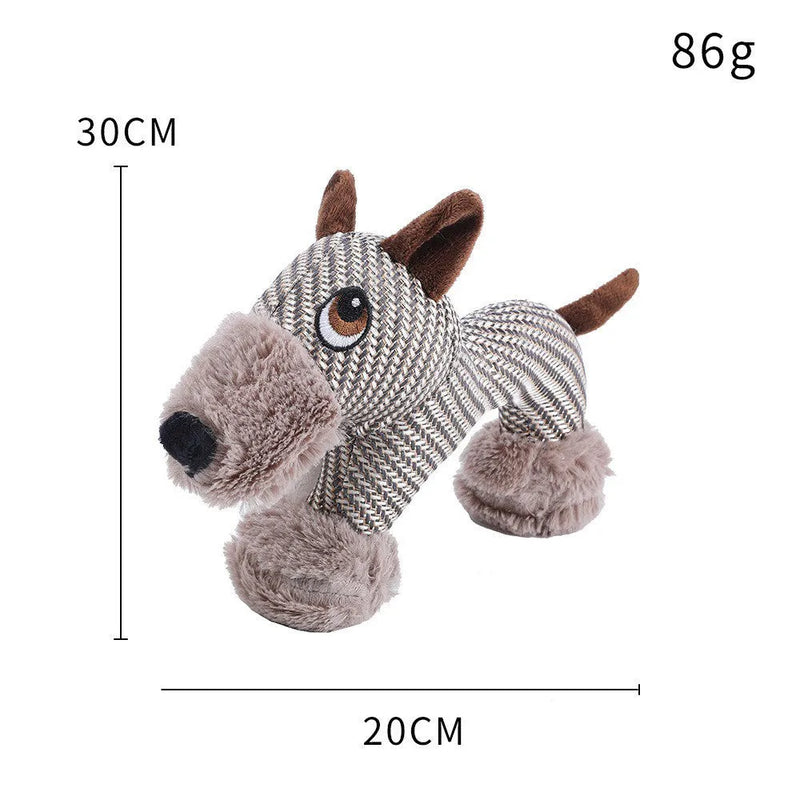 Dog plush squeaky toy stuffed animal interactive chew toy for medium large dogs, made from plush cotton-woven material with stimulating squeaker to reduce destructive behaviour and strengthen pet bonds