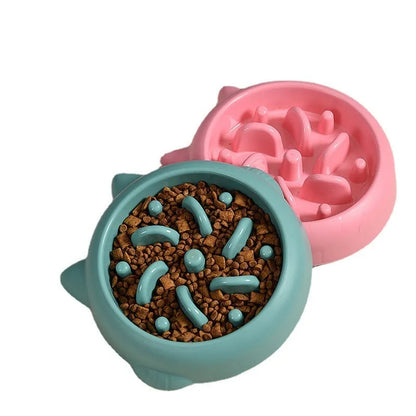 Green slow feeder dog bowl with bone-shaped obstacles for anti-choking feeding