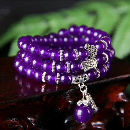 Purple chalcedony bracelet with three circles of beads in ethnic women's style